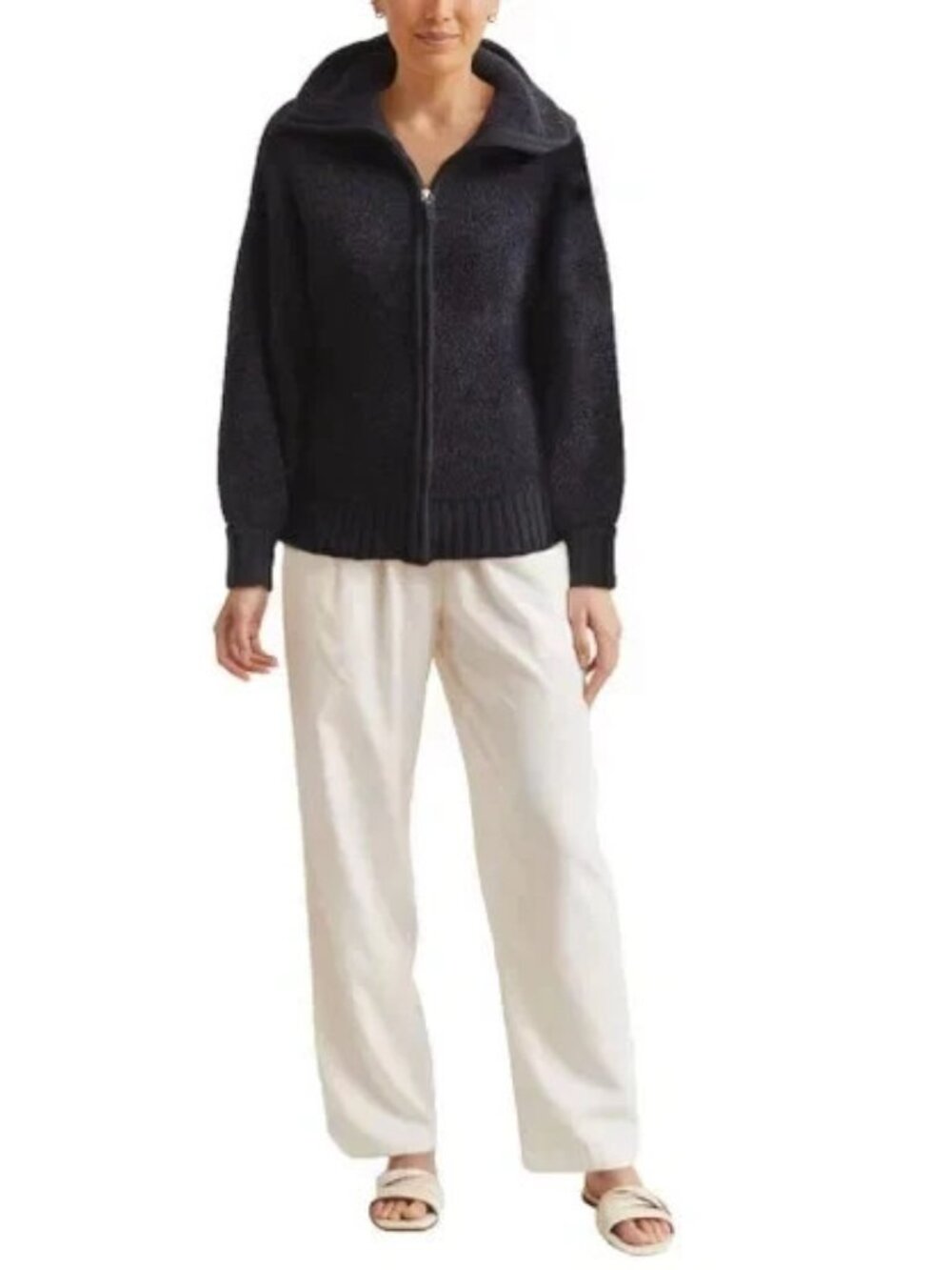 Kashwere Women's Size XL Cozy Black Zip Sweater Jacket NWT